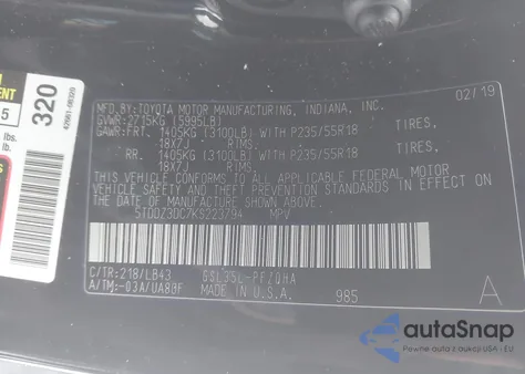 2019 Toyota Sienna Limited Premium 7 Passenger z USA, uszkodzony, nr VIN 5TDDZ3DC7KS223794